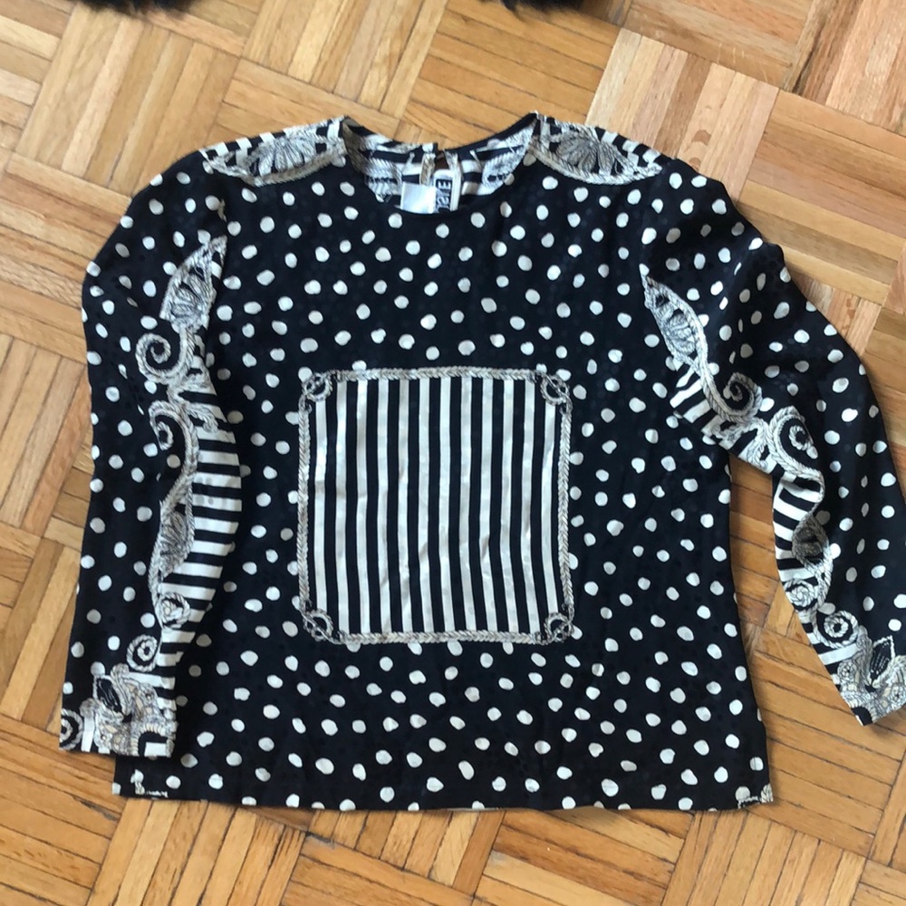 Vintage Carlisle black & cream SILK  blouse (size 12)